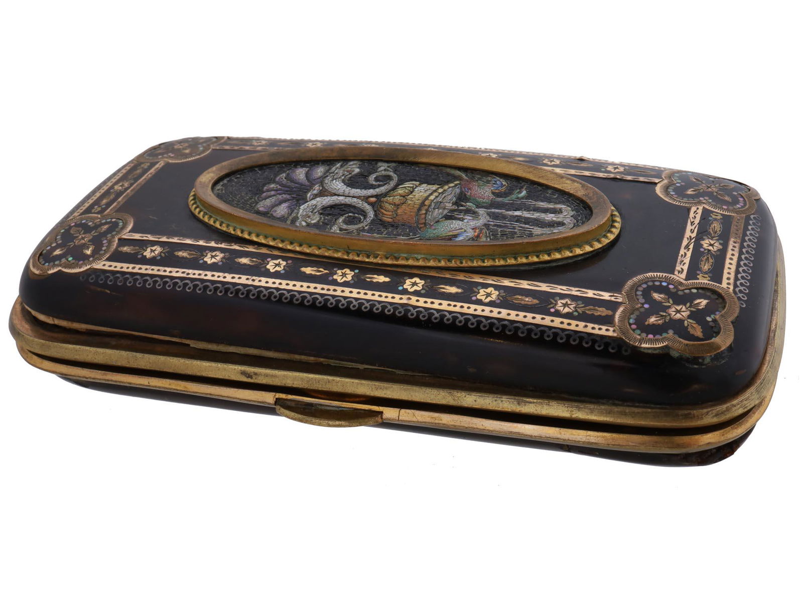 A VICTORIAN INLAID GOLD AND PEARL TORTOISE CIGAR CASE (1 of 6)