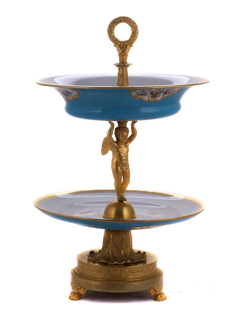 A RUSSIAN GILT PORCELAIN STAND WITH A MINIATURE (1 of 5)