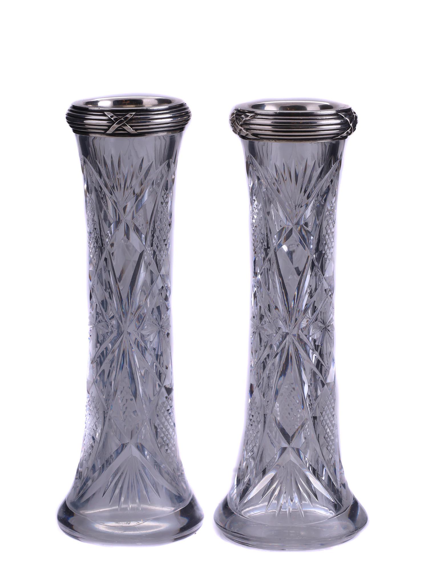 A PAIR OF CUT-CRYSTAL SILVER-MUNTED FABERGE VASES, 20TH C. (1 of 2)