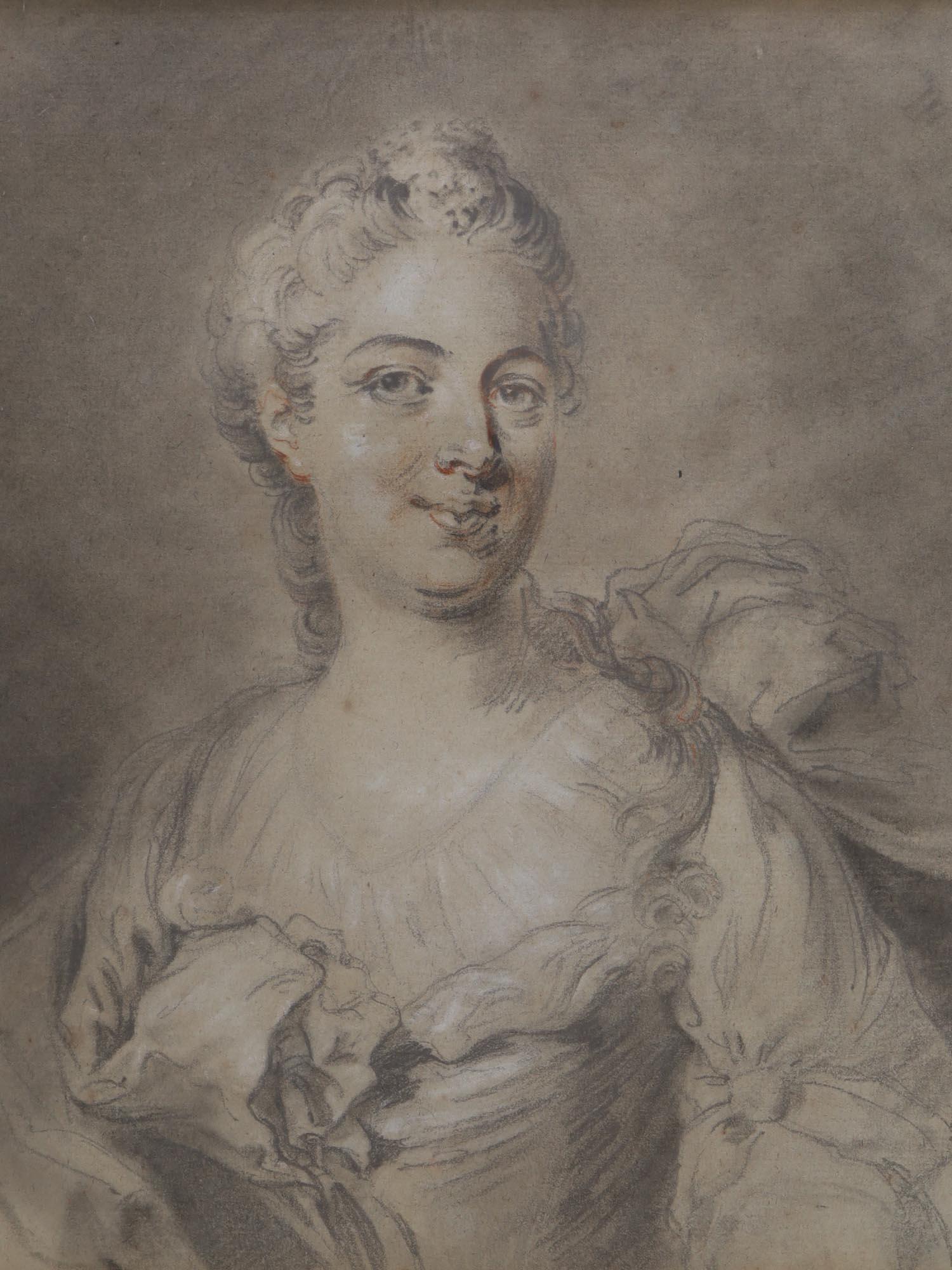 A FRENCH PORTRAIT OF A LADY DRAWING, 18TH CEN. (1 of 3)