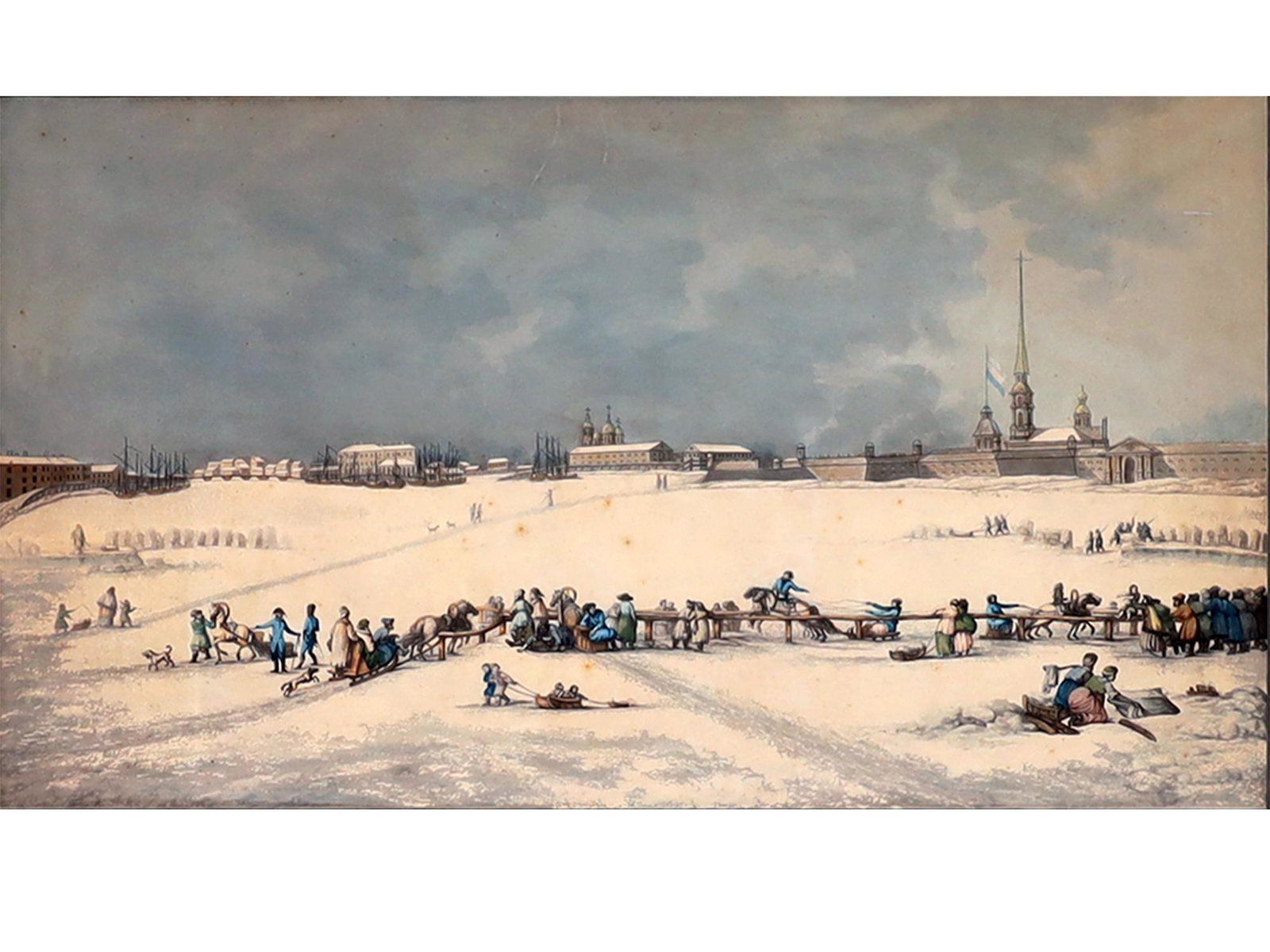 A FRENCH COLORED LITHOGRAPH A VIEW OF ST. PETERSBURG, 18 C. (1 of 2)