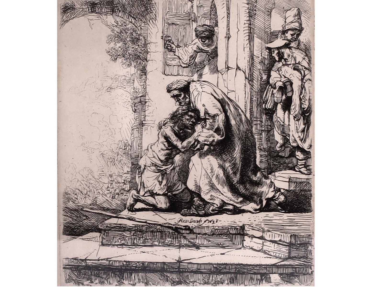 A REMBRANDT VAN RIJN ETCHING PRINT, 19TH CEN. (1 of 3)