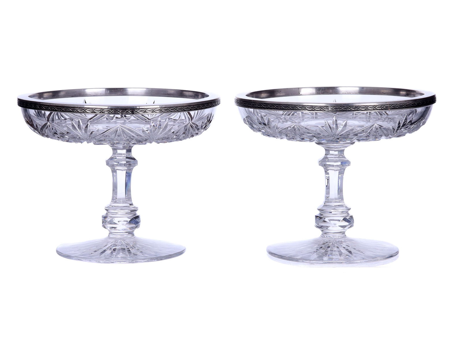 A PAIR OF RUSSIAN CUT-GLASS SILVER-MOUNTED SORBET CUPS 19 C (1 of 3)