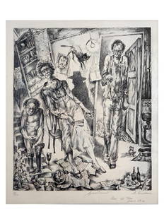 AN ETCHING TITLED "APARTMENT" BY ANATOLIY BELKIN, RUSSIAN: Anatoly Belkin (Russian, born 1953), 'Apartment,' 1989 lithograph from the original done in 1976-1977. Edition 16/100, signed, dated on plate lower right; signed in Cyrillic in pencil 'A. Belkin', tit