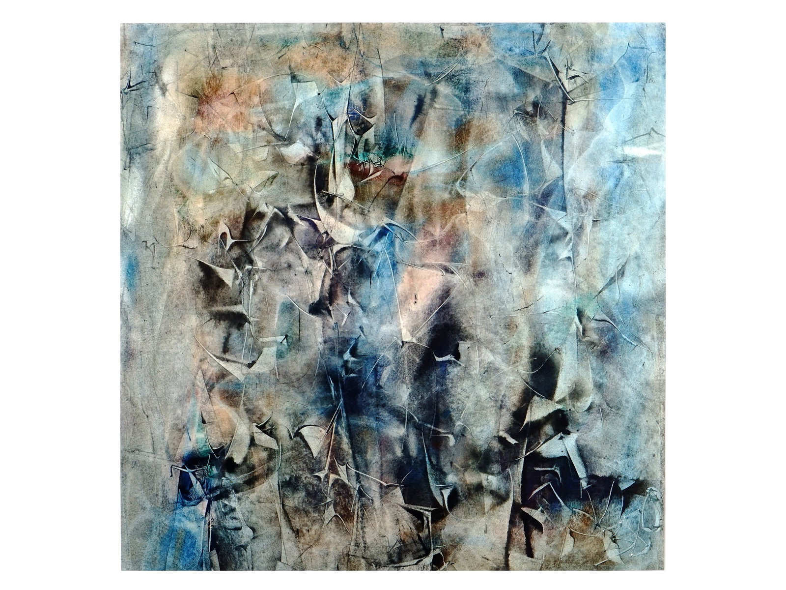 MIXED MEDIA ABSTRACT PAINTING BY MIKHNOV-VOITENKO, RUSSIAN: He is one of the most interesting abstract artists of the Soviet era. Active in 60-s and 70-s. Considered by some specialists as a genius. Dimensions: 24 x 23 3/4 in., (61 x 60.5 cm.)