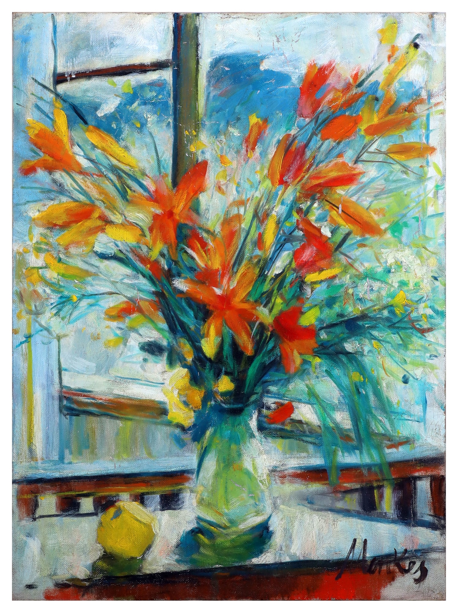 A SIGMUND MENKES STILL LIFE WITH FLOWERS OIL PAINTING (1 of 4)