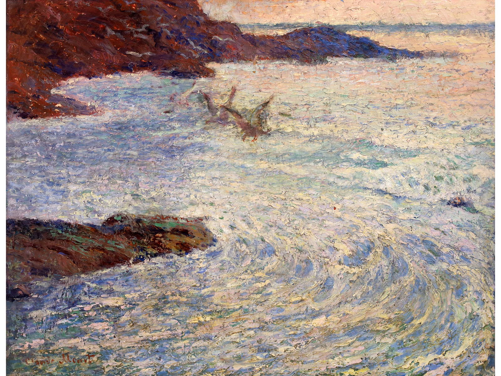 An Oil On Canvas Seascape Painting Signed Auction