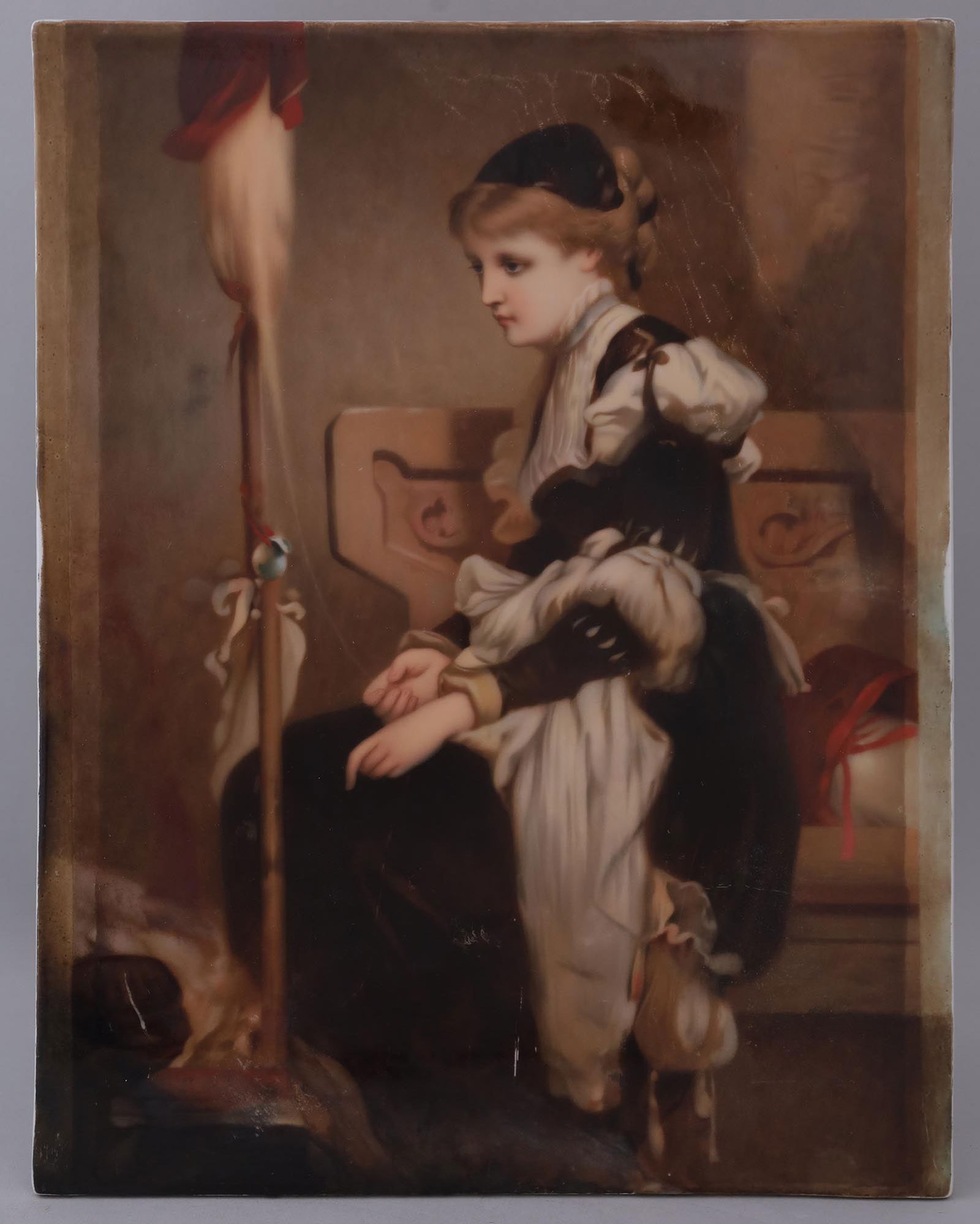 A KPM PORCELAIN PLAQUE 'GRETCHEN AT THE SPINNING WHEEL', 19TH CENTURY (1 of 3)