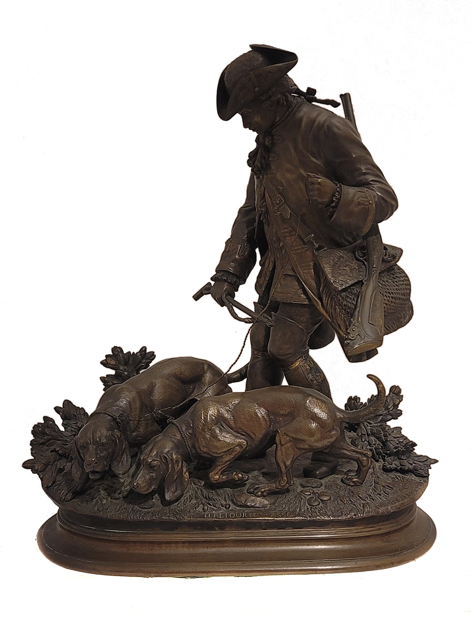A FRENCH BRONZE GROUPING 'RETURN FROM THE HUNT' BY EDOUARD DELABRIERRE, 19TH C. (1 of 11)