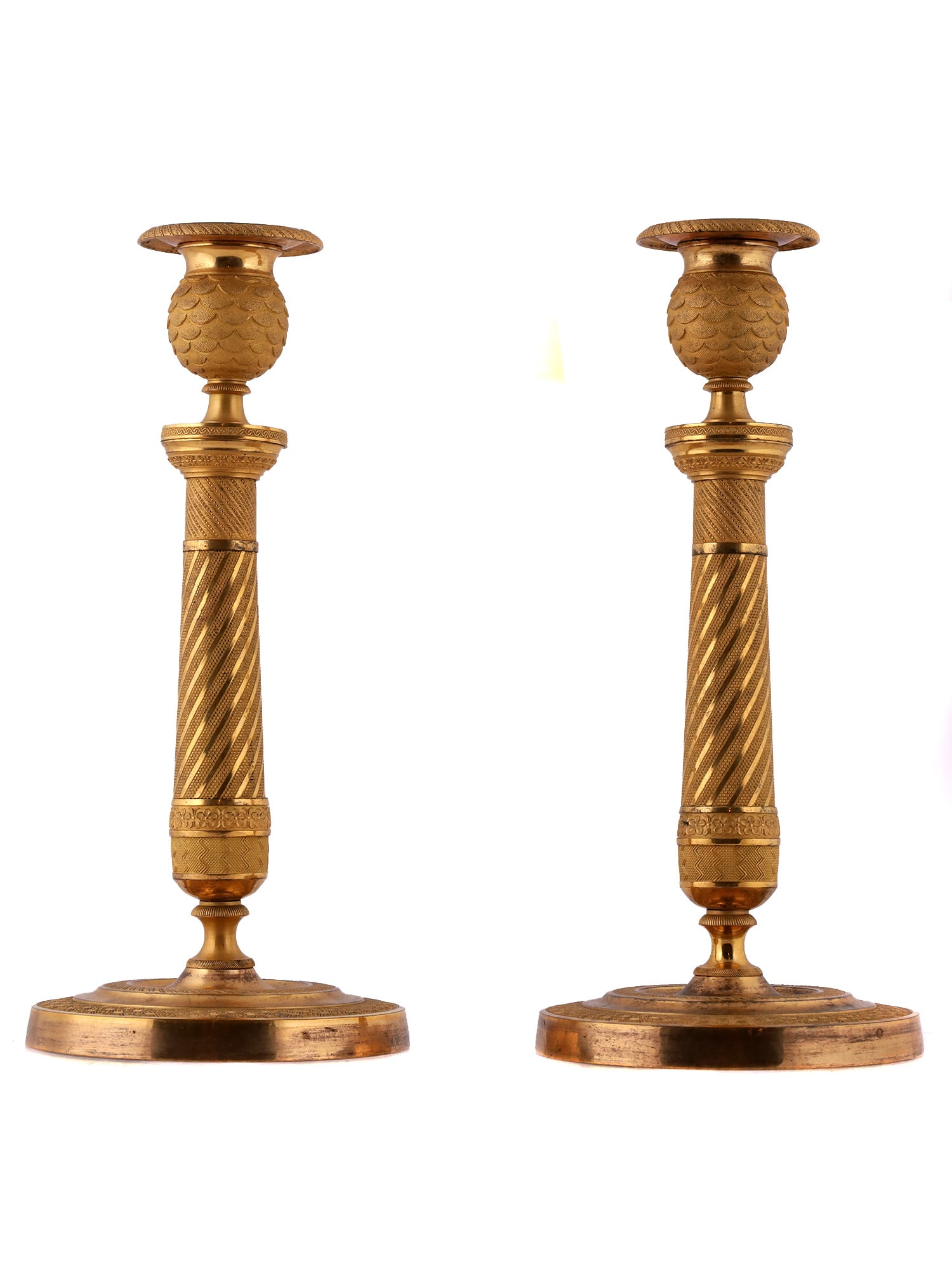 A PAIR OF RUSSIAN GUILT-BRONZE CANDLE STICKS, CA. 1820 (1 of 4)
