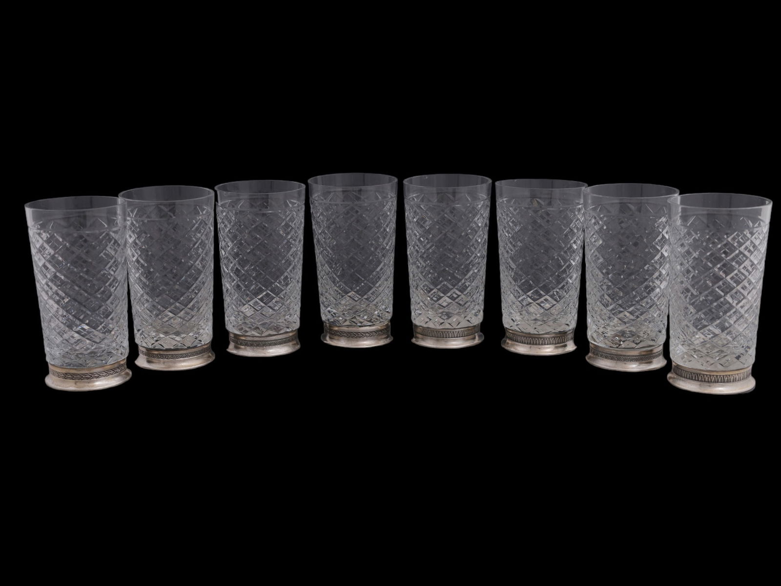 A SET OF EIGHT SOVIET CUT-GLASS SILVER MOUNTS BEAKERS, 1960 (1 of 5)