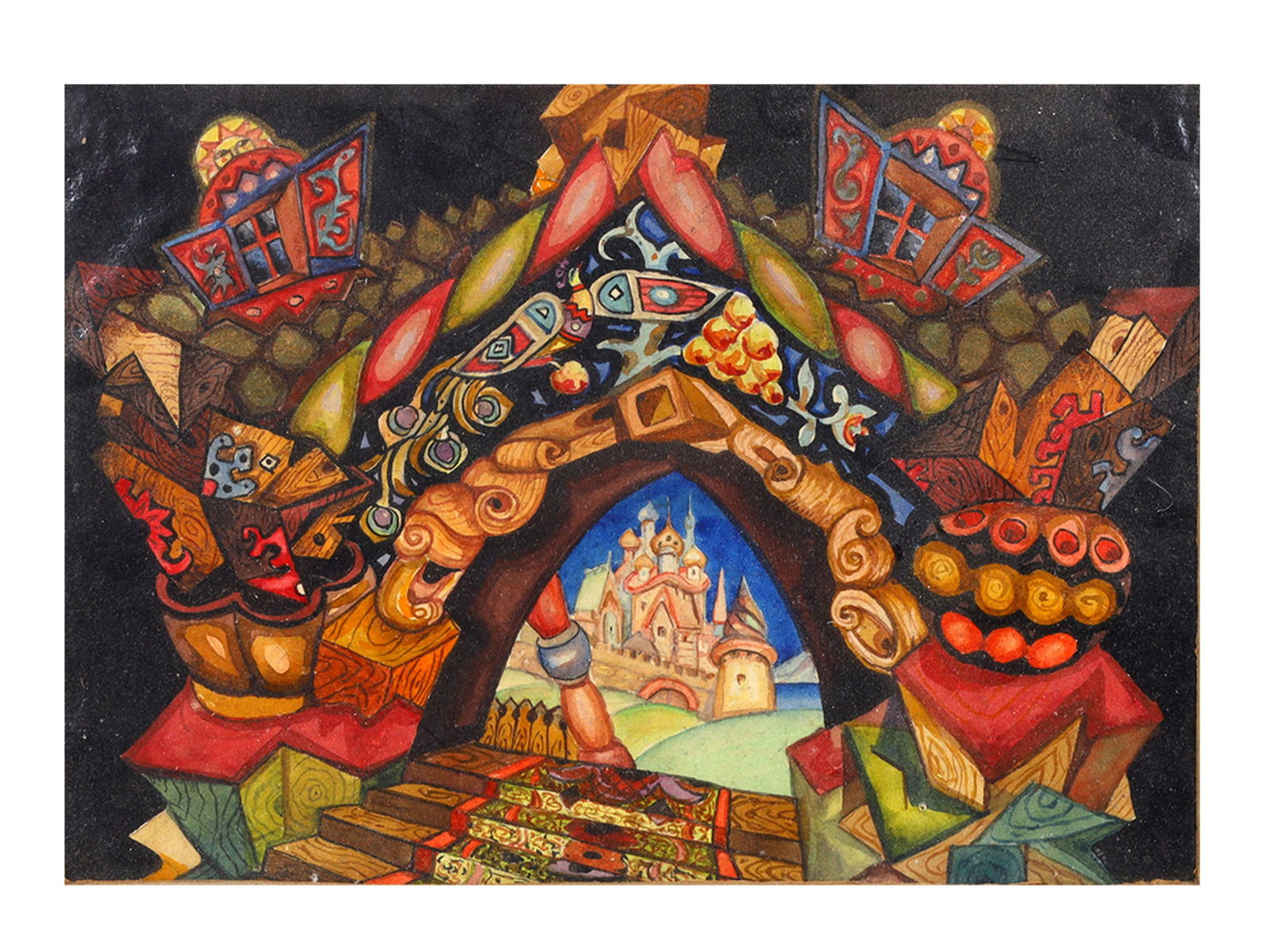 A RUSSIAN GOUACHE STAGE DESIGN PAINTING (1 of 3)