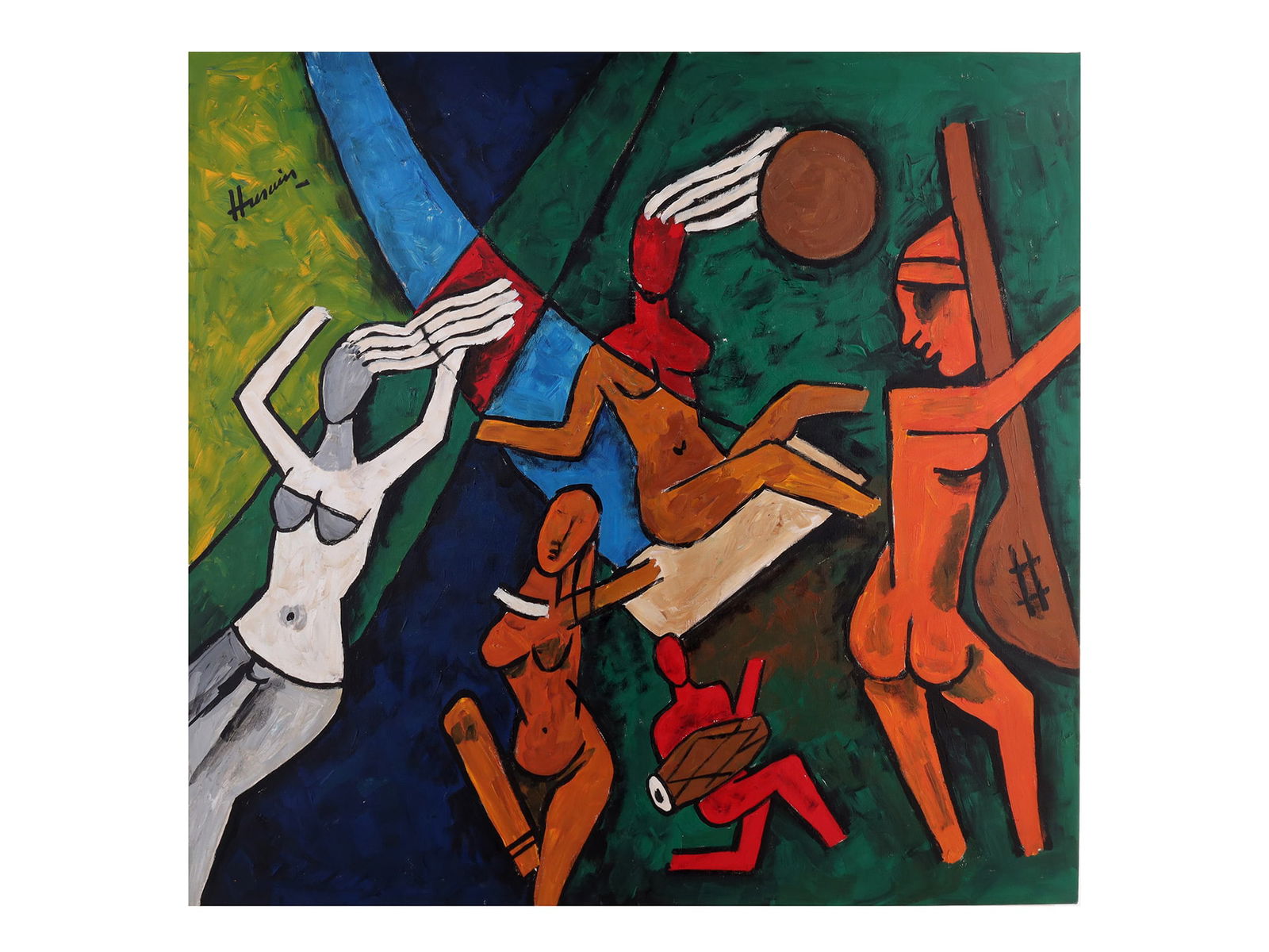 A MAQBOOL FIDA HUSAIN OIL ON CANVAS PAINTING (1 of 4)