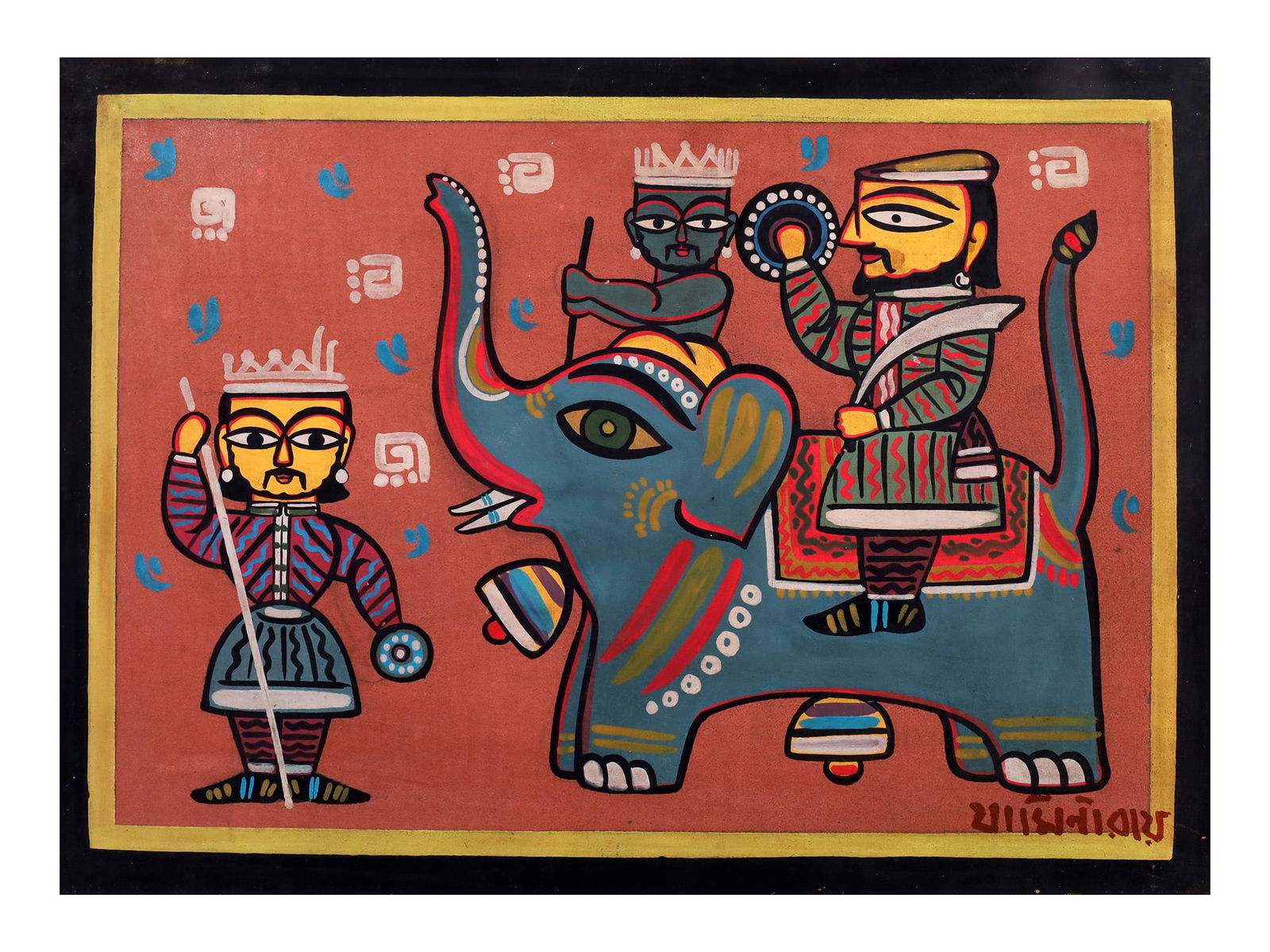 A JAMINI ROY TEMPERA ON BOARD PAINTING (1 of 3)