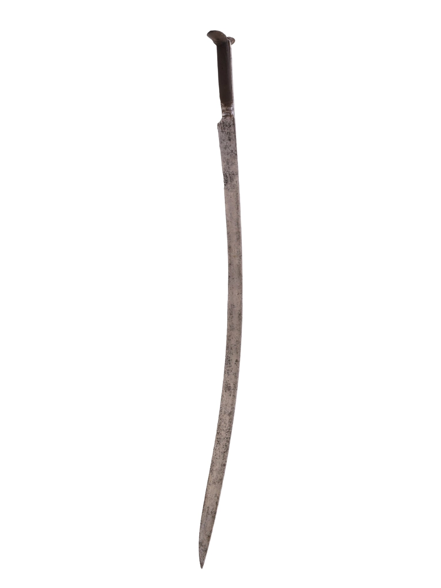 A ZEYBEK YATAGAN, TURKEY, 19TH C.: A yataghan with the characteristic horizontal eared pommel of the Zeybek people. The blade is of the characteristic yataghan shape and bears a faint decorative engraving near its base. The grip scales