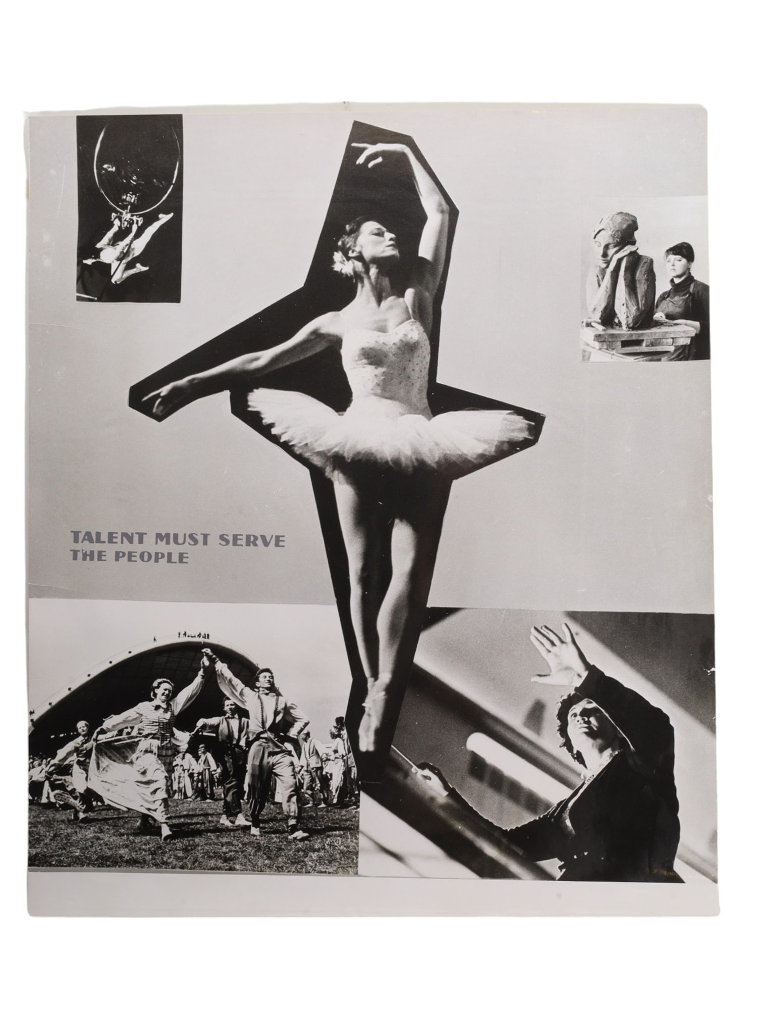 A LARGE BLACK AND WHITE PHOTO OF M PLESETSKAYA: This poster was purchased in Moscow at a Berezka, hard currency store in 1968. The message, approved by the Party Propaganda Organs, was meant to be direct without any subtlety. The 19x21 poster datin