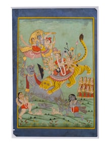 AN INDIAN PAHARI SCHOOL MINIATURE PAINTING OF DEVI MAHATMYA