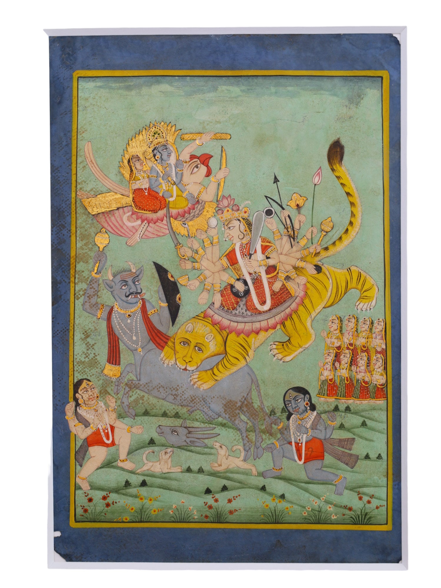 AN INDIAN PAHARI SCHOOL MINIATURE PAINTING OF DEVI MAHATMYA (1 of 2)