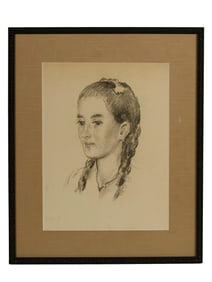 A MSTISLAV DOBUZHINSKY, RUSSIAN, PENCIL ON PAPER PORTRAIT OF A GIRL, 1942