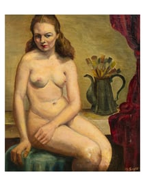 A MOSES SOYER, RUSSIAN, OIL ON CANVAS PORTRAIT OF A SEATED FEMALE NUDE