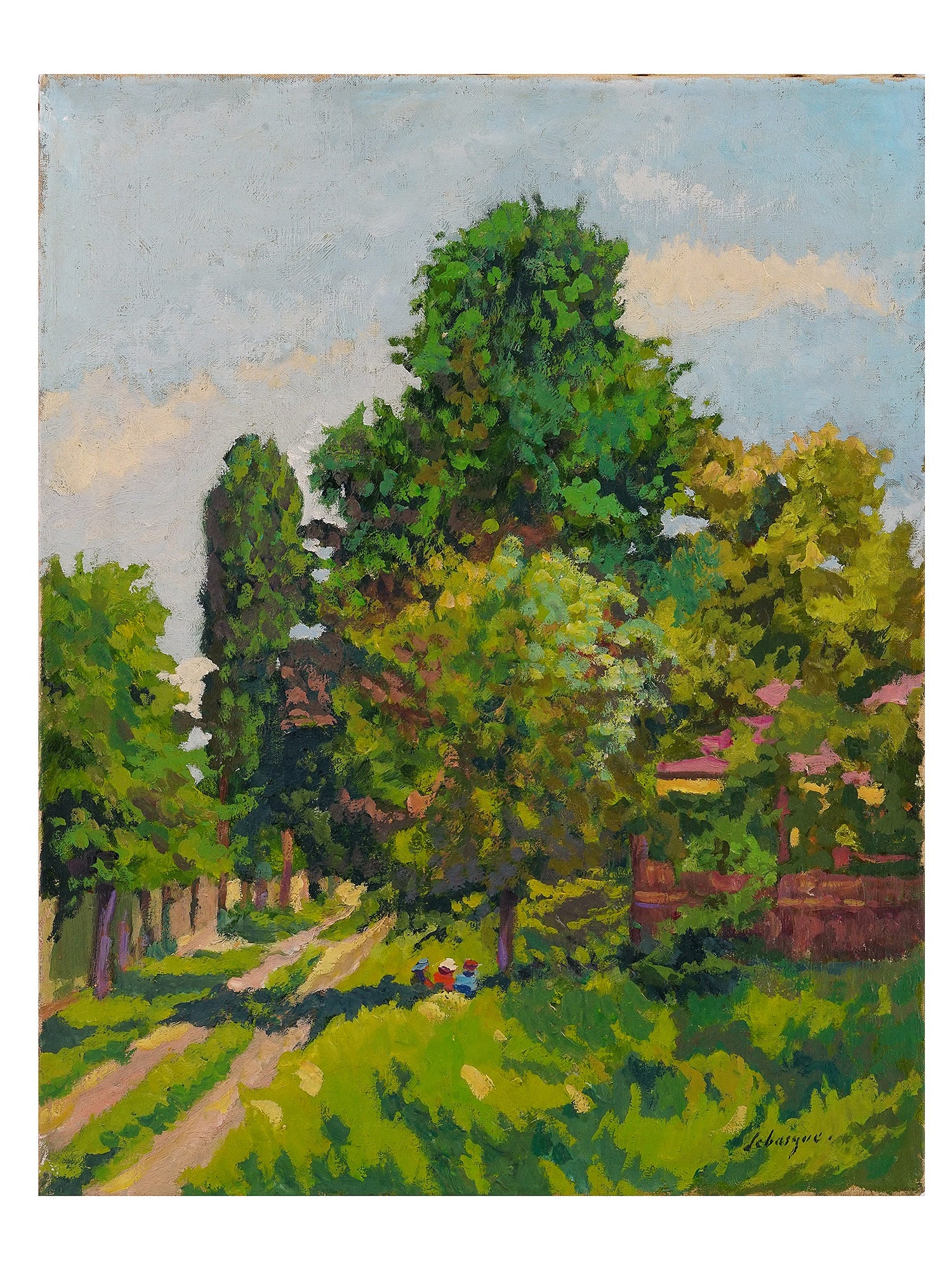 A HENRI LEBASQUE (FRENCH, 1865–1937) OIL ON CANVAS PAINTING: Henri Baptiste Lebasque (1865 - 1937) oil on canvas landscape. Signed on the lower right. Henri Lebasque lived in France. He is known for still life, portrait and genre painting. Dimensions: 19 3/4 x