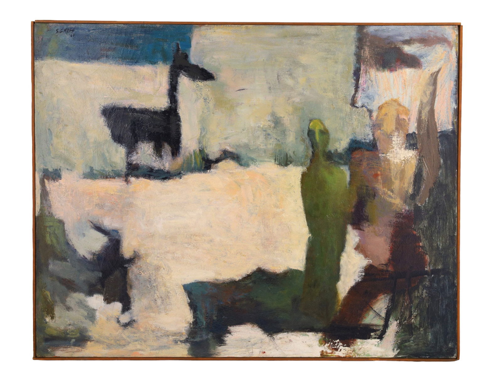A MID-CENTURY AMERICAN OIL ON CANVAS PAINTING BY S. GROSS, "FLEETING MOMENT," 1964 (1 of 4)
