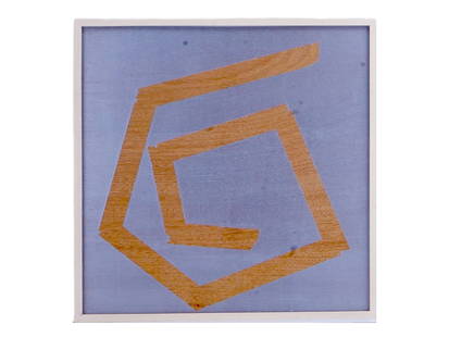 A MIXED MEDIA ARTWORK PAINTING BY TOM BURR, "SPIRALING (NED) [DIPTYCH]": Tom Burr, an American, born in 1963. Mixed media: acrylic, and collage, on wood. "Spiraling, Ned, Diptych," 2008. Framed. Complete with a Bortolami Gallery label and notations that it is 1 of 2, a dip