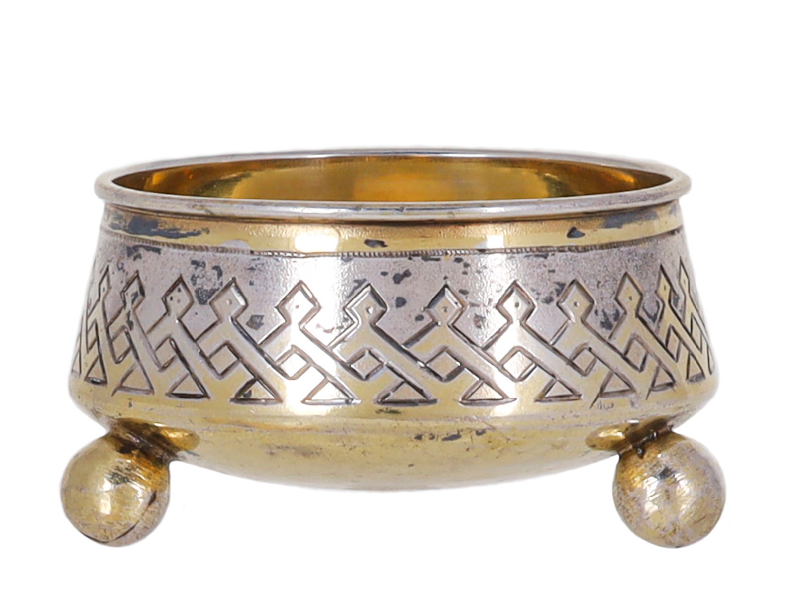 A PARCEL-GILT SILVER RUSSIAN SALT CELLAR, 19TH C. (1 of 3)