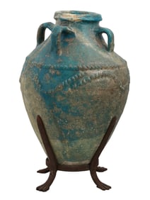 A TURQUOISE GLAZED EARTHENWARE VASE, PERSIA, IRAN, 13C.