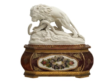 A SEVRES BISCUIT PORCELAIN SCULPTURAL BOX WITH EMBROIDERY, 19 C.