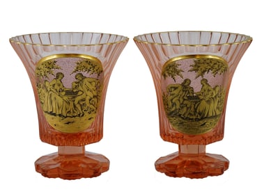 A PAIR OF MOSER BOHEMIAN CRYSTAL GILT-FACETED VASES, CA. 1900