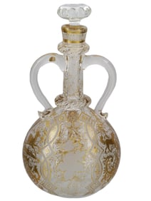 A BULBOUS LIDDED GILT-GLASS DECANTER, CA. 1890