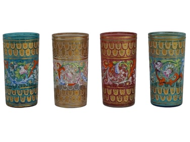 A SET OF FOUR MOSER ENAMEL GLASS TUMBLERS