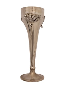 AN ELEGANT SILVER ART NOUVEAU LONG-STEM VASE
