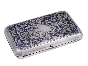 A RUSSIAN SILVER & NIELLO HINGED CIGARETTE CASE, 1858