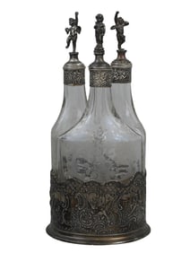 A GERMAN 800 SILVER AND ETCHED GLASS DECANTER SET