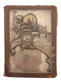 A RUSSIAN SILVER AND ENAMEL MOUNTED LEATHER FOLIO