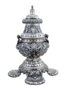 A MONUMENTAL ITALIAN SILVER HOT WATER URN OR SAMOVAR