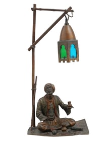 A VIENNA COLD-PAINTED BRONZE LAMP DEPICTING EGYPTIAN MERCHANT, 20TH CEN.