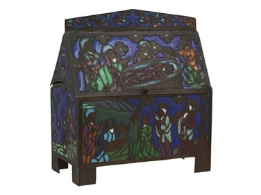 A CHRISTIAN BRONZE AND ENAMEL RELIQUARY, 19TH CENTURY