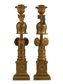 A PAIR OF FRENCH GILT-BRONZE SCULPTURAL CANDLESTICKS, 19TH CEN.