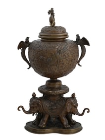 A CHINESE BRONZE INCENSE BURNER WITH QILIN, DRAGONS, AND ELEPHANTS, 19TH CEN.