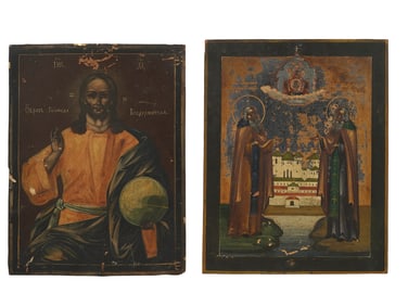 A LOT OF TWO RUSSIAN ORTHODOX ICONS SAINTS OF THE SOLOVETSKY MONASTERY