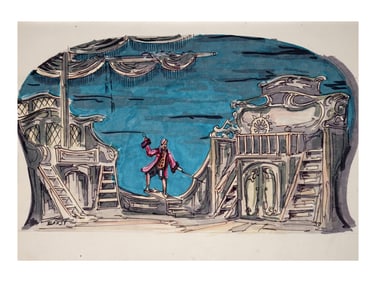 A LEON BAKST RUSSIAN WATERCOLOR STAGE DESIGN PAINTING