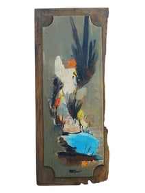 AN ABSTRACT OIL PAINTING ON BOARD BY SOHRAB SEPEHRI, IRANIAN