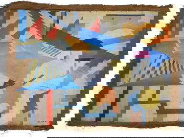 A FERNAND LEGER, ATTR., FRENCH, OIL ON CANVAS ABSTRACT PAINTING, 1918 ATTR