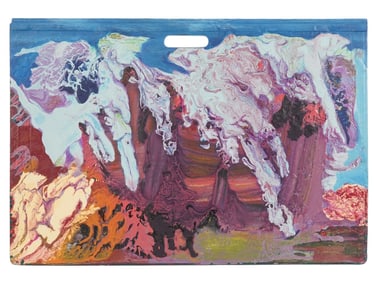A LEVAN MAGALI MID-CENTURY GEORGIAN ABSTRACT DRIP OIL ON BOARD PAINTING