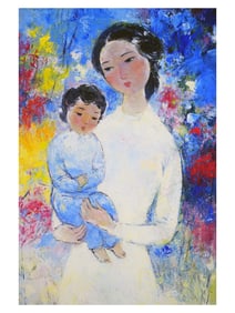 A VU CAO DAM, VIETNAMESE, OIL ON CANVAS PAINTING "MOTHER AND CHILD", 1969