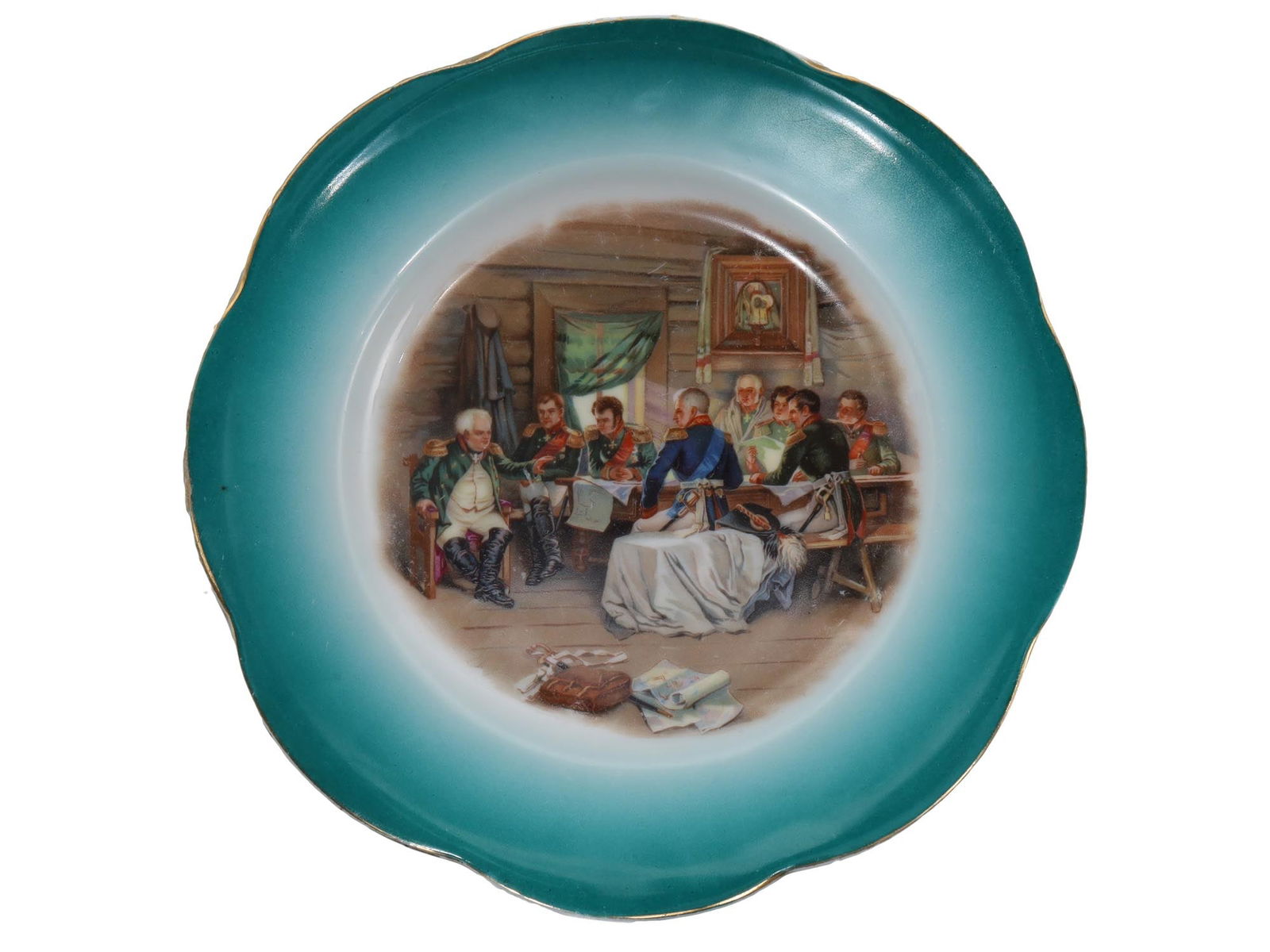 A RUSSIAN GARDNER PORCELAIN PLATE WITH KUTUZOV, 19TH CEN (1 of 4)