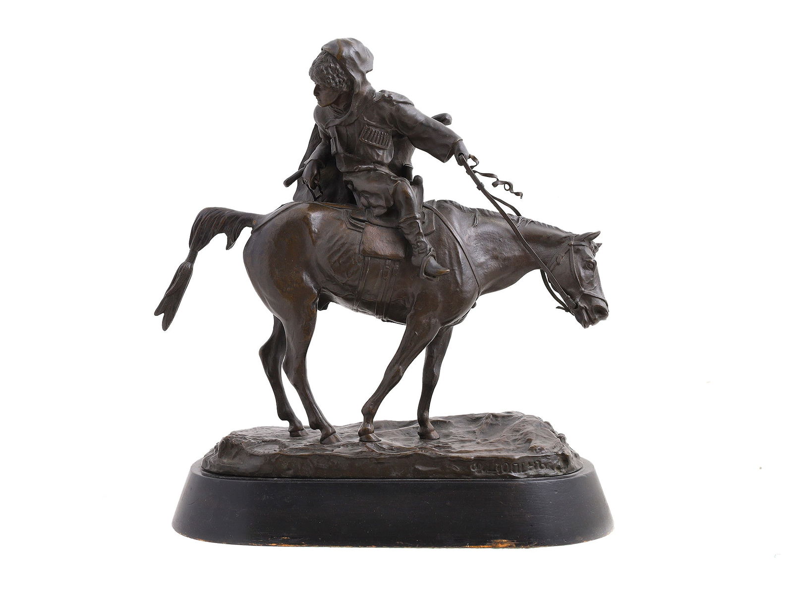 A BRONZE STATUE OF A CIRCASSIAN SOLDIER BY E. LANCERAY, CA. 1870 (1 of 6)